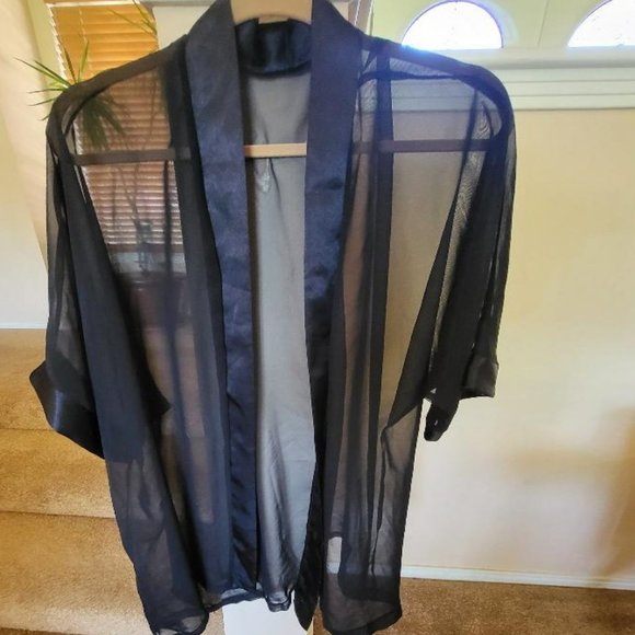 Black Sheer Jacket with Satin Trim - Size XL - Picture 1 of 4